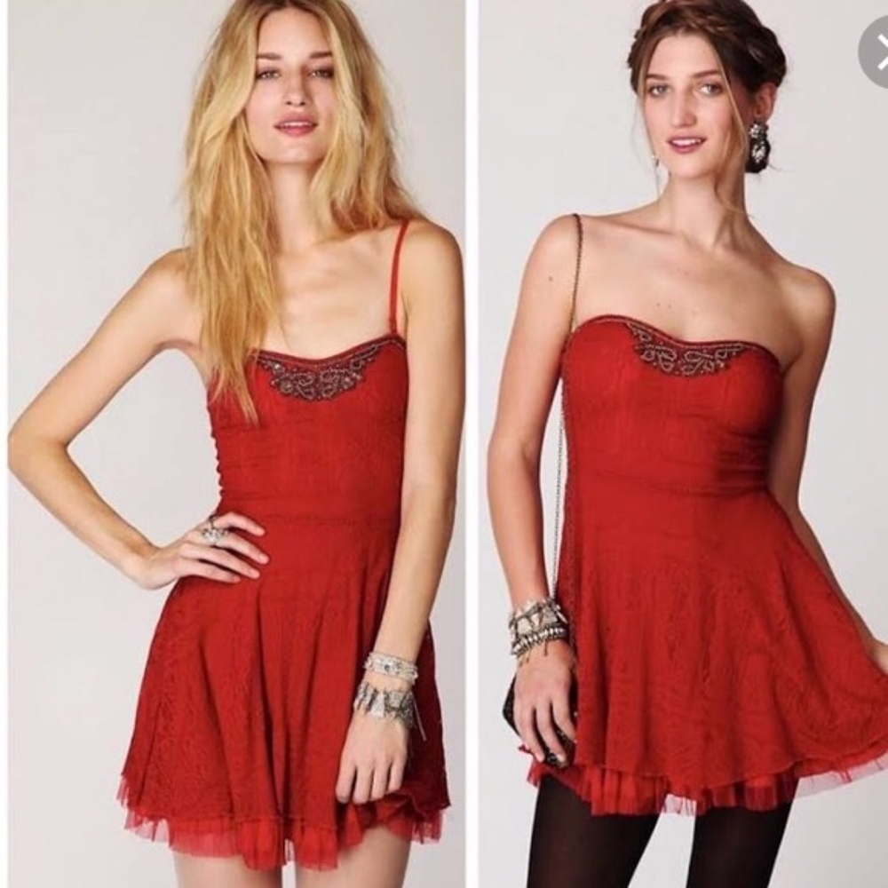 π2X HPπFree People red lace beaded dress - Picture 1 of 8